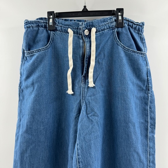Gap Denim Pull On Baggy Jeans Size Large Medium Wash Drawstring Waist - Picture 3 of 8
